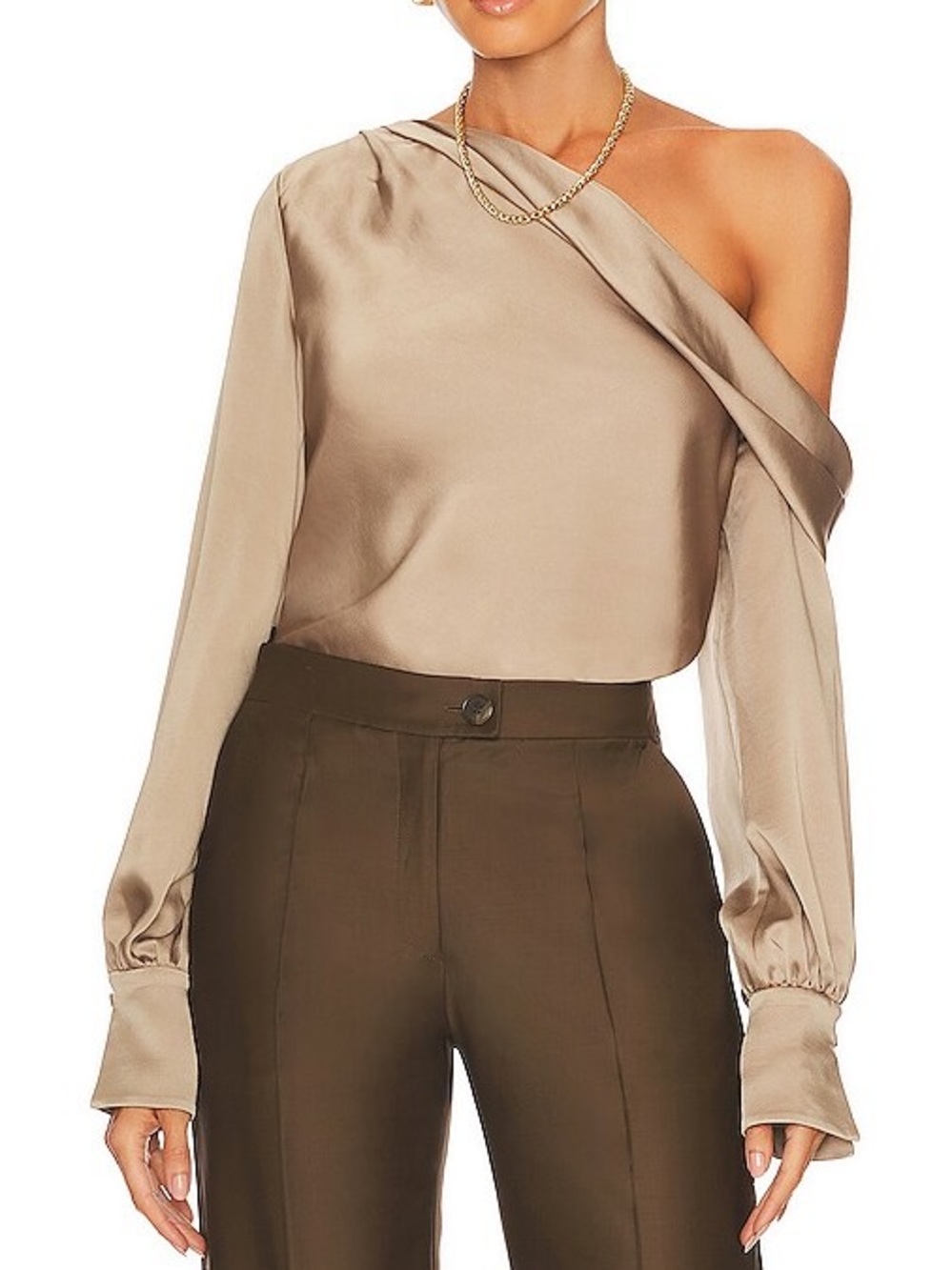 Jonathan Simkhai Alice One Shoulder Blouse in Nutmeg XS
